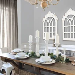 LuxenHome Distressed White Wood Vintage Arched Window Wall Home Decor -Home Decoration Series GUEST 00d04a4e f16d 44f0 b612 cbca28cf0e07