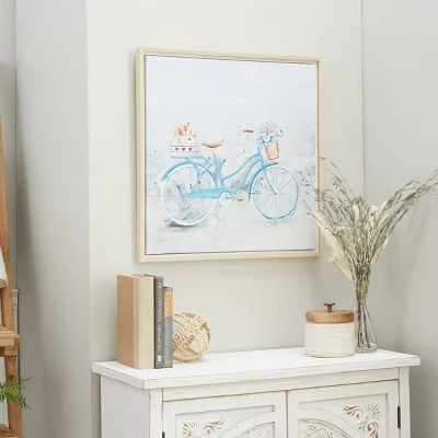 Canvas Bike Handmade Framed Wall Art With Tan Frame Blue - Olivia & May 3 Canvas Bike Handmade Framed Wall Art With Tan Frame Blue - Olivia & May