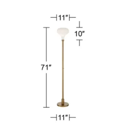 Possini Euro Design Cecil Modern Industrial Torchiere Floor Lamp 71" Tall Warm Gold Metal Opal Glass Shade For Living Room Bedroom Office House Home -Home Decoration Series GUEST 0204d0cd 46ae 4294 b55a 1572cf84acce