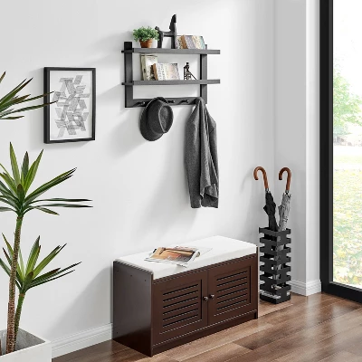 29" X 16" 2 Tier Ledge Wall Shelf Organizer With Five Hanging Hooks Black - Danya B. 5 29" X 16" 2 Tier Ledge Wall Shelf Organizer With Five Hanging Hooks Black - Danya B. - Image 3