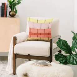 16"x16" Yvonne Z Studios Colorful Tiles In Lines Square Throw Pillow Pink - Deny Designs