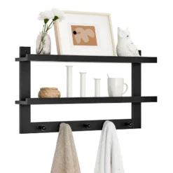 29" X 16" 2 Tier Ledge Wall Shelf Organizer With Five Hanging Hooks Black - Danya B. 26 29" X 16" 2 Tier Ledge Wall Shelf Organizer With Five Hanging Hooks Black - Danya B. -Home Decoration Series GUEST 04cdb312 1b8b 4796 bcc6 f6276f129058