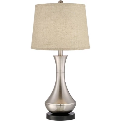 360 Lighting Simon Modern Table Lamps 25 1/2" High Set Of 2 Brushed Nickel With USB Charging Port Burlap Fabric Drum Shade For Bedroom Bedside Desk 5 360 Lighting Simon Modern Table Lamps 25 1/2" High Set Of 2 Brushed Nickel With USB Charging Port Burlap Fabric Drum Shade For Bedroom Bedside Desk - Image 3