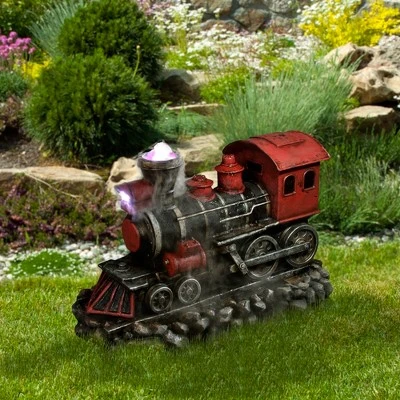 Northlight 38" Prelit LED Vintage Locomotive Train Outdoor Patio Garden Water Fountain - Red/Black 3 Northlight 38" Prelit LED Vintage Locomotive Train Outdoor Patio Garden Water Fountain - Red/Black