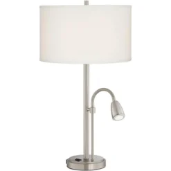 Possini Euro Design Traverse Modern Table Lamps Set Of 2 29 1/2" Tall Brushed Nickel With USB Charging Port LED Gooseneck White Drum Shade For Desk -Home Decoration Series GUEST 0ae46b85 fec0 4b22 8a4e 8d4b8c8aa4fd