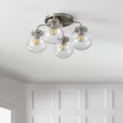 18" 4-Light Piper Farmhouse Rustic Iron/Glass LED Semi Flush Mount Nickel/Clear - JONATHAN Y -Home Decoration Series GUEST 0afd845f a4b5 458b 8db7 ab2a81cbf50c