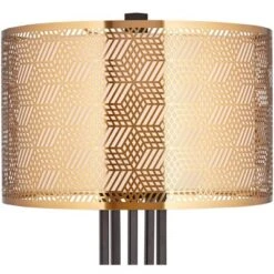 Possini Euro Design Deborah Modern Mid Century Table Lamp 30" Tall Black With USB Charging Port Gold Metal Double Drum Shades For Living Room Desk -Home Decoration Series GUEST 0be02fcd 9863 4755 acd7 6234efbb2431