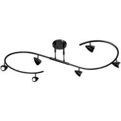 Pro Track Salazar S-Wave 6-Head LED Ceiling Track Light Fixture Kit Spot Light GU10 Adjustable Black Metal Modern Kitchen Bathroom Dining 54" Wide -Home Decoration Series GUEST 0e0532c0 2325 45d3 b39e c1d70c7d9e20