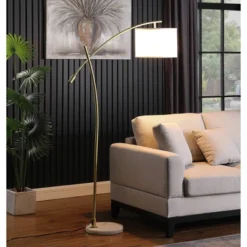 65" Oscar Pendulum Style On Marble Base Metal Floor Lamp White - Ore International -Home Decoration Series GUEST 0e141acf 04c6 4892 8a1a 492aa88ed724