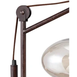 Franklin Iron Works Modern Industrial Desk Lamp 29" Tall With USB Charging Port Bronze Metal Cognac Glass Shade For Bedroom Living Room House Bedside -Home Decoration Series GUEST 103bb17e ff36 4053 9c84 91012674bd4f