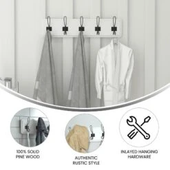 Flash Furniture Daly Wall Mounted 24 Inch Solid White Solid Pine Wood Storage Rack With 5 Hooks For Entryway, Kitchen, Bathroom -Home Decoration Series GUEST 13e31e70 f2ee 4317 8520 1a7062636839