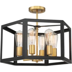 Possini Euro Design Beni Industrial Modern Farmhouse Ceiling Light Semi Flush Mount Fixture 20" Wide Antique Bronze Gold 6-Light For Bedroom Kitchen -Home Decoration Series GUEST 13e6329f 2ffd 4121 ac98 269122ae9c7c