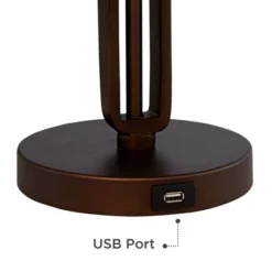 Franklin Iron Works Samuel Industrial Desk Lamp 20" High Rubbed Bronze With USB Charging Port Natural Mica Shade For Bedroom Living Room Bedside Desk -Home Decoration Series GUEST 16c0ab13 6345 4c5b ba91 d1157246bee9
