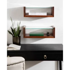 18" X 6" Holt Wood/Glass Decorative Wall Shelf Walnut Brown - Kate & Laurel All Things Decor -Home Decoration Series GUEST 18fa92d9 fcb2 4aec 8694 0cab8eeb521a