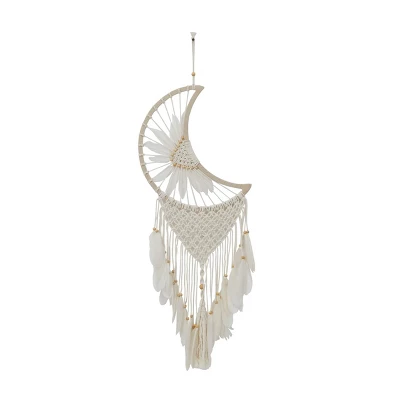 42" X 14" Cotton Macrame Handmade Intricately Woven Dreamcatcher Wall Decor With Beaded Fringe Tassels White - Olivia & May 5 42" X 14" Cotton Macrame Handmade Intricately Woven Dreamcatcher Wall Decor With Beaded Fringe Tassels White - Olivia & May - Image 3