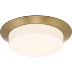 Possini Euro Design Melber Modern Ceiling Light Flush Mount Fixture 14" Wide Warm Brass Gold 3-Light Opal White Glass Shade For Bedroom Living Room -Home Decoration Series GUEST 1deb710a 82b4 4c27 bd0c 48aed0429685