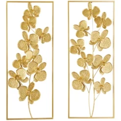 Set Of 2 Metal Floral Orchid Wall Decors With Gold Frame - CosmoLiving By Cosmopolitan 8 Set Of 2 Metal Floral Orchid Wall Decors With Gold Frame - CosmoLiving By Cosmopolitan -Home Decoration Series GUEST 1e9f2761 bbde 4f2b b762 e47a39c78470
