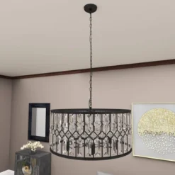 Metal Crystal Embellishments 6 Light Chandelier With Link Style Chain Black - Olivia & May -Home Decoration Series GUEST 218d9ef8 ee4e 4035 9c19 f1e10499c650