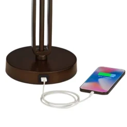 Franklin Iron Works Samuel Industrial Desk Lamp 20" High Rubbed Bronze With USB Charging Port Natural Mica Shade For Bedroom Living Room Bedside Desk -Home Decoration Series GUEST 246fcc53 8bd8 425c 987c 547c4f34158a
