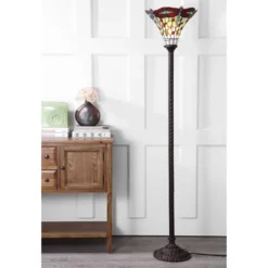 71" Dragonfly Tiffany Style Torchiere Floor Lamp (Includes Energy Efficient Light Bulb) - JONATHAN Y