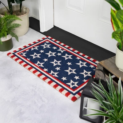 Northlight Blue And Red Americana Stars And Striped Border Coir Outdoor Doormat 18" X 30" 4 Northlight Blue And Red Americana Stars And Striped Border Coir Outdoor Doormat 18" X 30" - Image 2