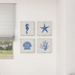 Set Of 4 Metal Sea Horse Speckled Wall Decors With Starfish Shell And Coral Designs Cream - Olivia & May -Home Decoration Series GUEST 2b18affe 4240 4517 9135 f7373b964e84