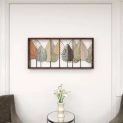 Metal Leaf Varying Texture Wall Decor With Wood Frame Brown - Olivia & May -Home Decoration Series GUEST 2bb0795f 500a 43c2 960e 91909a4e1419