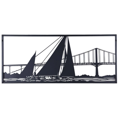 Shadows Of Sailboat In San Francisco Bay Metal Wall Decor Black - StyleCraft 4 Shadows Of Sailboat In San Francisco Bay Metal Wall Decor Black - StyleCraft - Image 2