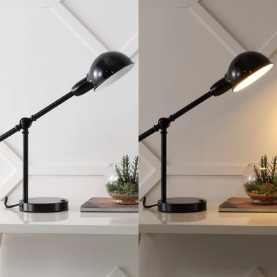 20.25" Curtis Vintage Industrial Iron Adjustable Dome Shade Task Lamp With USB Charging Port (Includes LED Light Bulb) - JONATHAN Y 5 20.25" Curtis Vintage Industrial Iron Adjustable Dome Shade Task Lamp With USB Charging Port (Includes LED Light Bulb) - JONATHAN Y - Image 3
