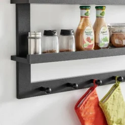 29" X 16" 2 Tier Ledge Wall Shelf Organizer With Five Hanging Hooks Black - Danya B. 24 29" X 16" 2 Tier Ledge Wall Shelf Organizer With Five Hanging Hooks Black - Danya B. -Home Decoration Series GUEST 2eeaba2d 3bea 45c1 820c 1d8e60b95959