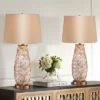 Regency Hill Cottage Table Lamps 26.5" High Set Of 2 Mother Of Pearl Tile Vase Beige Drum Shade For Living Room Family Bedroom Bedside Office