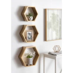 3pc Putnam Hexagon Wood Shelf Set Gold - Kate & Laurel All Things Decor -Home Decoration Series GUEST 3211581d 708f 417e 9a3f fd69259e32a5