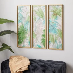 Set Of 3 Glass Leaf Tropical Wall Decors With Gold Frame Green - CosmoLiving By Cosmopolitan -Home Decoration Series GUEST 32d152b6 dc02 458b a8bd 3c82ec3d6015