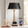 Barnes And Ivy Georgetown Traditional Desk Lamp 28 1/2" Tall Warm Brass With USB Charging Port Black Shade For Bedroom Living Room Bedside Office Kids -Home Decoration Series GUEST 366883a7 8794 4dd2 b88f 8378e778ca50