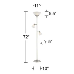 360 Lighting Ellery Modern Torchiere Floor Lamp With Side Lights 72" Tall Brushed Nickel Frosted White Glass Shade For Living Room Reading Bedroom -Home Decoration Series GUEST 36de3a71 028f 4aa9 a55d f9774392c5ad