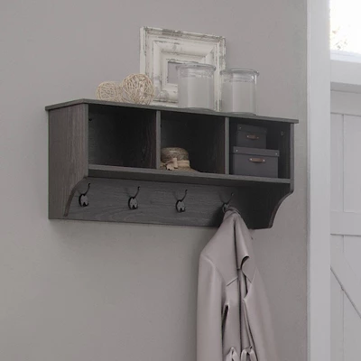 Woodbury Wall Shelf With Cubbies And Hooks Woodgrain - RiverRidge Home 3 Woodbury Wall Shelf With Cubbies And Hooks Woodgrain - RiverRidge Home