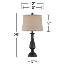 Regency Hill Ben Rustic Farmhouse Table Lamps 25" High Set Of 2 Dark Bronze Metal Beige Linen Drum Shade For Bedroom Living Room Bedside Nightstand -Home Decoration Series GUEST 3bd803d2 96e4 4ae3 8b67 8d881704b1ef
