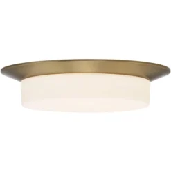 Possini Euro Design Melber Modern Ceiling Light Flush Mount Fixture 14" Wide Warm Brass Gold 3-Light Opal White Glass Shade For Bedroom Living Room -Home Decoration Series GUEST 3d28ca59 2a64 452e 9aeb 9fe7090909bc