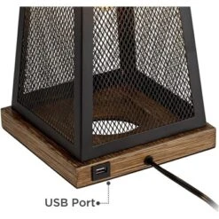 Franklin Iron Works Barris Industrial Table Lamp 26 3/4" High Metal Mesh With Nightlight LED USB Charging Port Burlap Shade For Living Room House Desk -Home Decoration Series GUEST 3ee9bd77 7b22 4ca6 81fc 2f2e0208731f