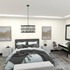 Metal Crystal Embellishments 6 Light Chandelier With Link Style Chain Black - Olivia & May -Home Decoration Series GUEST 3f111bb2 37c2 49bc 8daf 60012836132b