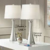 360 Lighting Karl Modern Table Lamps 27 1/2" Tall Set Of 2 Brushed Nickel With USB And Outlet White Drum Shade For Bedroom Living Room House Bedside