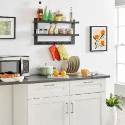 29" X 16" 2 Tier Ledge Wall Shelf Organizer With Five Hanging Hooks Black - Danya B. 22 29" X 16" 2 Tier Ledge Wall Shelf Organizer With Five Hanging Hooks Black - Danya B. -Home Decoration Series GUEST 41d49835 6d20 4fdd a565 5eaa3bb6016d