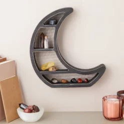 Farmlyn Creek Small Wooden Crescent Moon Wall Shelf For Crystals & Essential Oils, Rustic Home Wall Decor For Nursery, Black, 10.7 X 11.2 X 2 In -Home Decoration Series GUEST 44e1278c a74c 4117 9f40 a16d682861d9