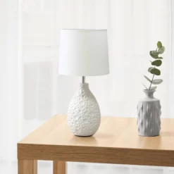 14.17" Traditional Ceramic Texture Thumbprint Tear Drop Table Desk Lamp With Tapered White Shade White - Creekwood Home -Home Decoration Series GUEST 4602750b c70d 4fca 8f7e 05e3b1f97ee8