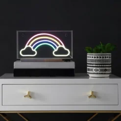 11.75" Rainbow Contemporary Glam Acrylic Box Pendant (Includes LED Light Bulb) Neon - JONATHAN Y -Home Decoration Series GUEST 49148c6e 461d 4444 8200 bb583a0c14e5
