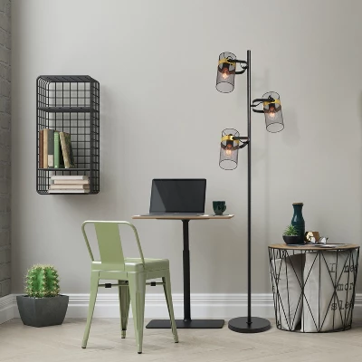 67.25" Echo Black Painted Metal Mesh Three Drum Shade Candlestick Floor Lamp - River Of Goods 6 67.25" Echo Black Painted Metal Mesh Three Drum Shade Candlestick Floor Lamp - River Of Goods - Image 4