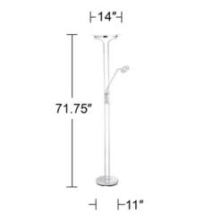 360 Lighting Perseus Modern Torchiere Floor Lamp With Reading Light 71 3/4" Tall Chrome Silver Metal LED Adjustable For Living Room Bedroom House Home -Home Decoration Series GUEST 4cb66e8b bfae 4d43 a561 a75ee531afe5