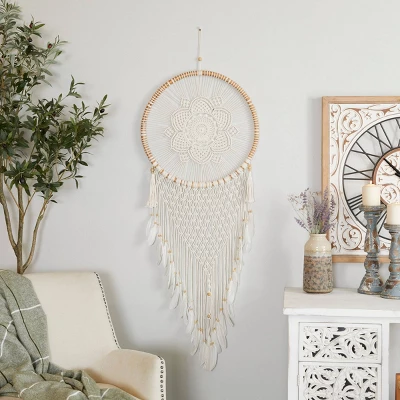 Cotton Macrame Handmade Intricately Woven Dreamcatcher Wall Decor With Beaded Fringe Tassels White - Olivia & May 9 Cotton Macrame Handmade Intricately Woven Dreamcatcher Wall Decor With Beaded Fringe Tassels White - Olivia & May - Image 7