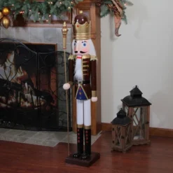 Northlight 48" Burgundy And White Wooden Christmas Nutcracker King With Scepter