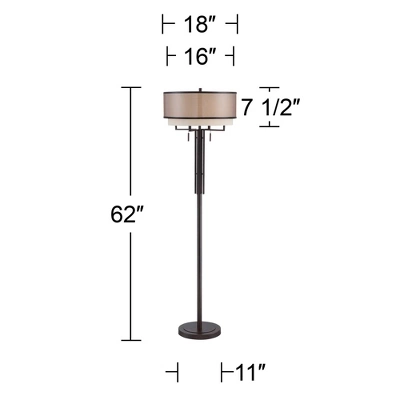 Franklin Iron Works Alamo Industrial Rustic Floor Lamp 62" Tall Bronze Metal Sheer Organza Outer Linen Fabric Inner Double Drum Shade For Living Room 7 Franklin Iron Works Alamo Industrial Rustic Floor Lamp 62" Tall Bronze Metal Sheer Organza Outer Linen Fabric Inner Double Drum Shade For Living Room - Image 5
